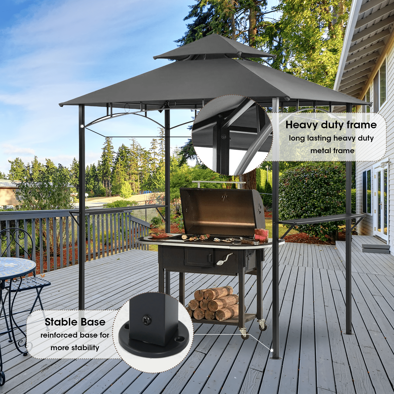 Gaildon 96’’x60’’x101’’ Outdoor Grill Gazebo with Vented Top , Double Tier Outdoor Grill Shelter-Grey