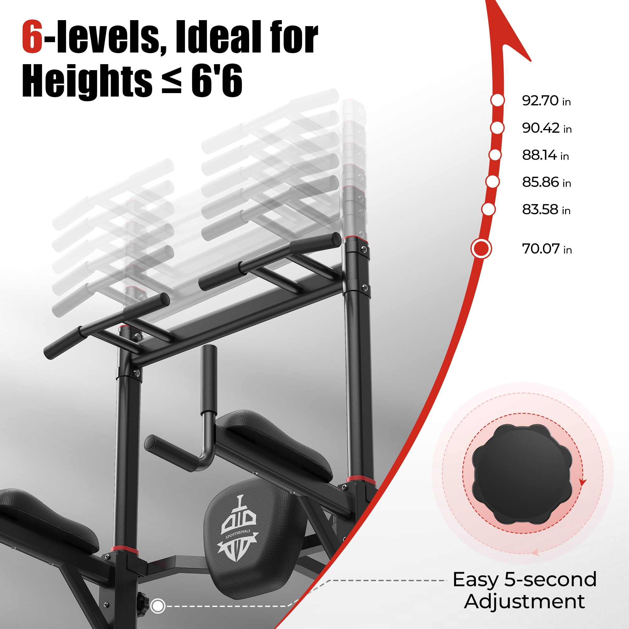 FED Fitness Sportsroyals Power Tower Pull Up Bar Station, 450LBS Stable Pull Up Dip Station for Home Gym