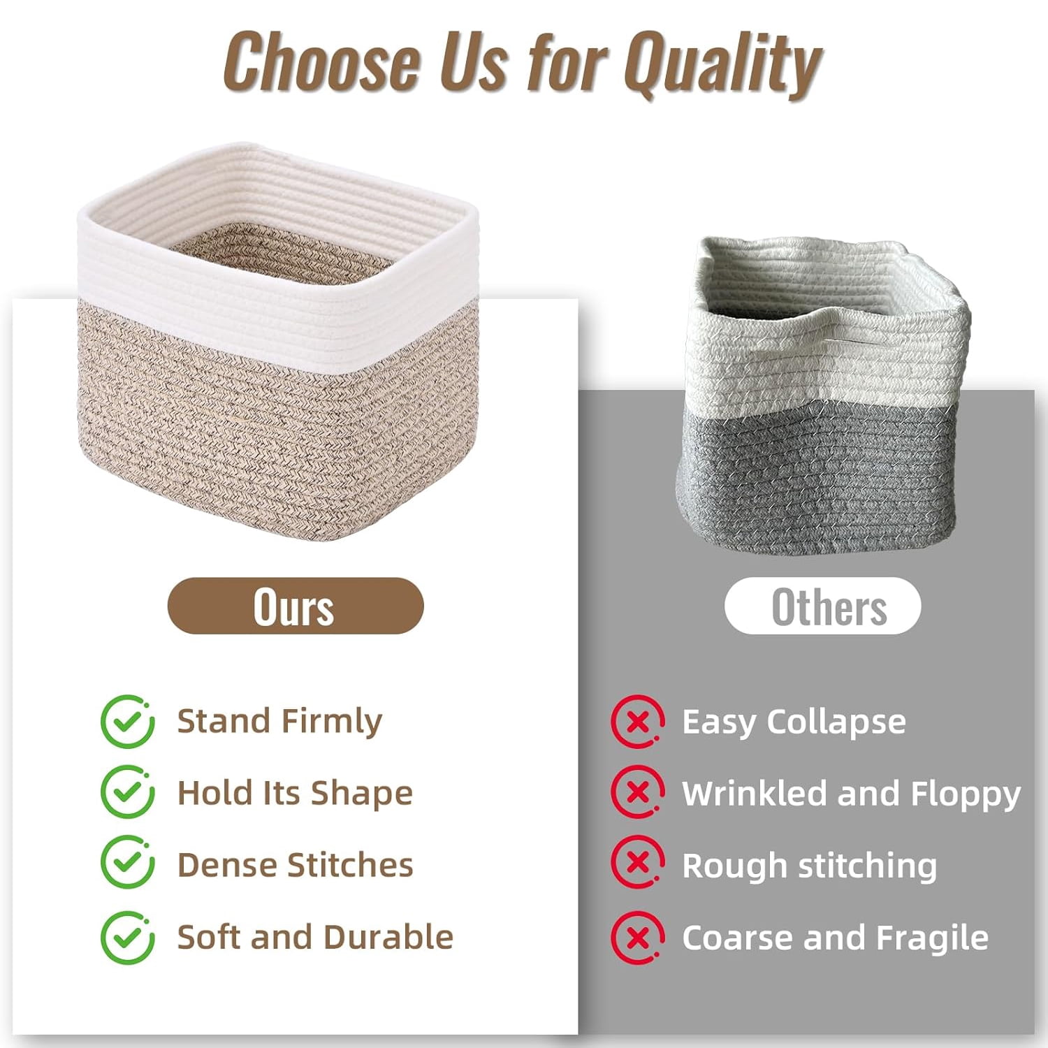 Natubeau 3 Pack Woven Storage Basket, 9"x9"x7" Cotton Rope Woven Baskets for Organizing, Cube Storage Bins for Shelves, White & Jute