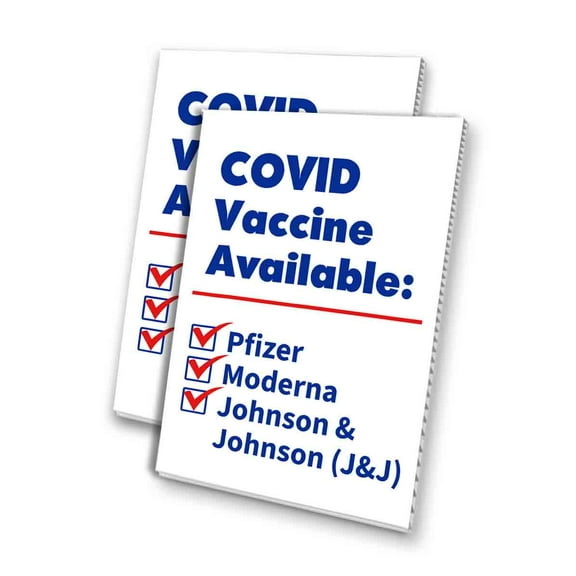 Vaccine Available (24" X 36") 4mm Corrugated Plastic Panel, Graphics Applied To 1 Side (Pk of 2)