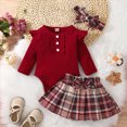 thumbnail image 6 of NOLDARES Baby Girl Fall Winter Outfit Romper Long Sleeve Bodysuit Skirt Sets 3Pcs Clothes(Wine,0-3 M), 6 of 7