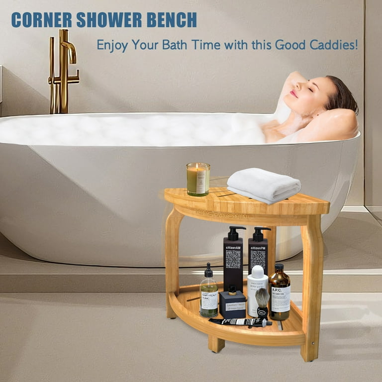 Free Shipping KingPavonini Bamboo Corner Shower Stool for Shaving Legs Foot Rest Waterproof Hold 450Lbs Walmart
