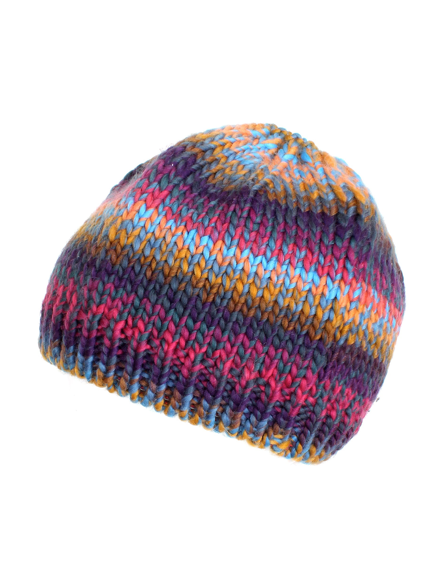 Women knit beret Wool ribbed hat Multicolored beanie Winter colorful hat