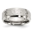 thumbnail image 1 of Stainless Steel Hammered 8mm Beveled Edge Ring Man Wedding Fancy  For Dad Mens  For Him, 1 of 10