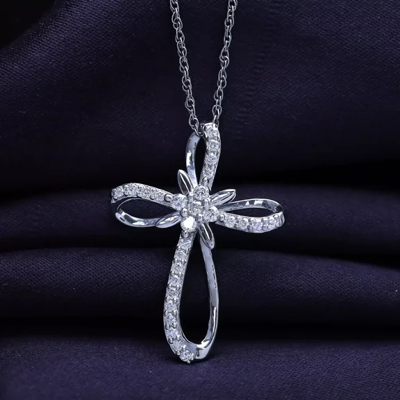 1.30Ct Round Cut Lab Created Diamond Womens Cross Pendant 14K White Gold Plated