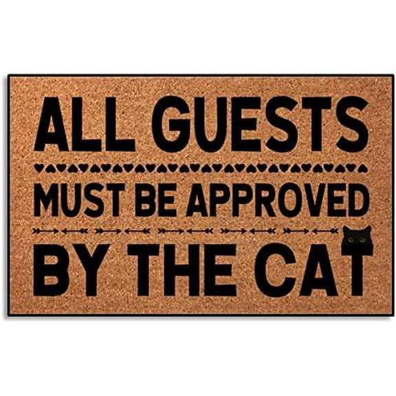 All Guests Must Be Approved by The Cat Funny Welcome Mats Outdoor Rugs for Front Door Entrance, Outdoor Door Mats for Home Entrance Mat Indoor 16x24 Inch.