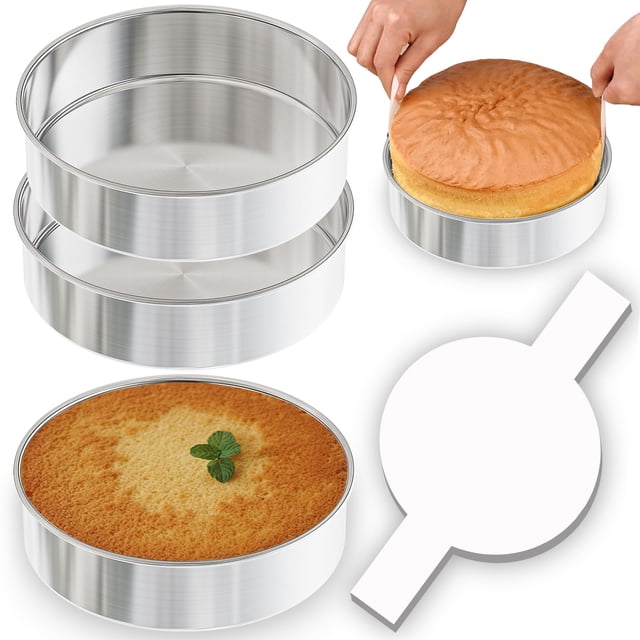 Juego de moldes para tartas AWTBDP redondos de acero inoxidable de 7 pulgadas (juego de 3)