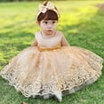 thumbnail image 2 of IBTOM CASTLE Lace Flower Girl Sequins Bow V-Back Tutu Dress for Kids Baby Christening Communion Birthday Party Wedding Dresses+Headwear 3-4 Years Gold 01, 2 of 8