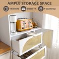 thumbnail image 6 of Spaco Storage Cabinet with Rattan Doors, Tall Freestanding Hutch Cabinet with Power Outlet,4 cabinet door and 4 Drawers& 1 Large Countertop, Cabinets for Office,Home, Brown, 6 of 15