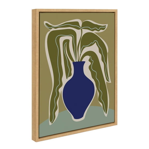 Kate and Laurel Sylvie Expressive Abstract House Plant Ink Blue Vase Framed Canvas Wall Art by The Creative Bunch Studio, 18x24 Natural, Modern Abstract Botanical Vase with Contemporary Flower Art