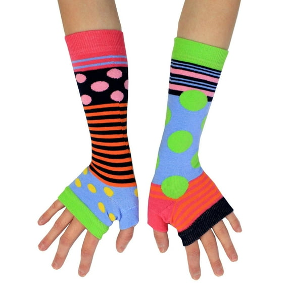 United Oddsocks Girls Multicolour Spots & Stripes Winter Fingerless Arm Warmers
