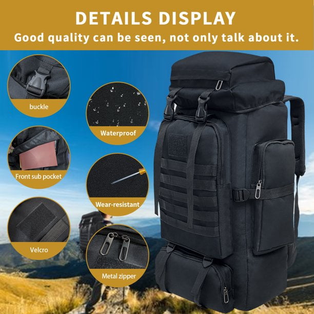 Vaupan Hiking Backpack 80L Camping Backpack Waterproof Large Outdoor Sport Travel Daypack Molle Rucksack for Men Women Black Walmart