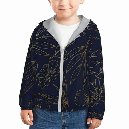 

Ocsxa Copper-Gold Gloss Outline Flower Print Kids Active Zipper Sun Protection Jacket Boys Girls Hooded Cooling Shirt-3 Years