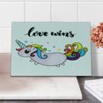 thumbnail image 2 of Pride Cutting Board, LGBT Slogan Writing Unicorn Mascot Character Rainbow Tail, Decorative Tempered Glass Cutting and Serving Board, Small Size, Multicolor, by Ambesonne, 2 of 5