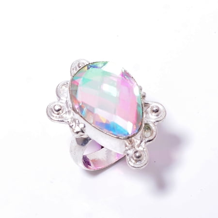 White Aura Rainbow Mystic Fire Topaz Handmade 925 Sterling Silver Ring S.6 R224