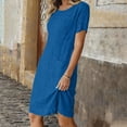 thumbnail image 6 of ClodeEU Women's Round Neck Short Sleeve Textured Straight Midi Dress with Pockets,Casual Summer Dress Sky Blue,Women's Plus XL, 6 of 8