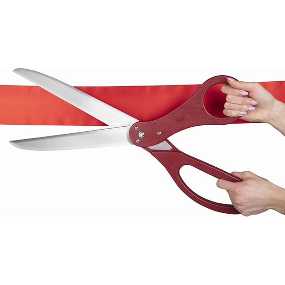 Giant Ribbon Cutting Scissor Set with Red Satin Ribbon Included - 25‘ Extra Large Scissors - Heavy Duty Metal Construction for Grand Openings, Weddings, Inaugurations, Ceremonies & Special Events