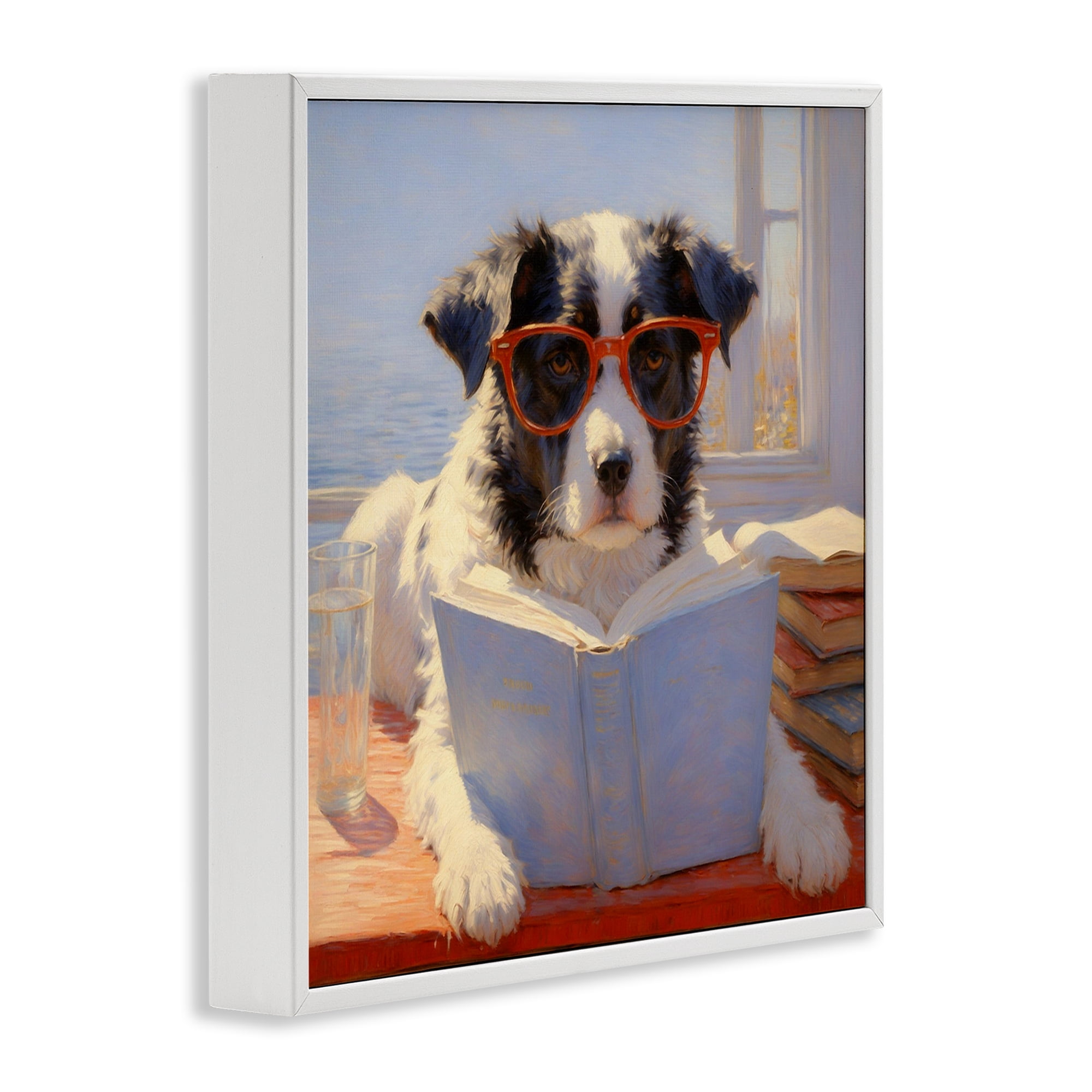 Stupell Industries Sunlit Dog Reading By Window White Framed Giclee Art, design by Angie Hawke