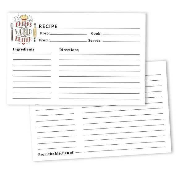 Inkdotpot 4x6 Inch Recipe Cards (Set of 50) , Thick Double Sided Premium Card Stock- Modern Style White Recipe Notecards for Weddings- Bridal- Baby Shower - Baking Theme