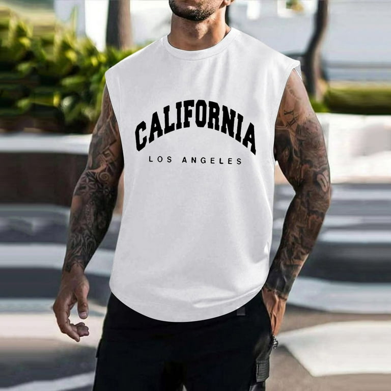 PEASKJP Mens Graphic Tank Tops Men's Letter Slogan Crop Tank