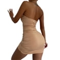 thumbnail image 4 of VISgogo Vestido ajustado para mujer, vestido de cadera calado con lazo fruncido y cuello halter cruzado liso, trajes de fiesta cortos ajustados para mujer VISgogo moda, 4 of 9