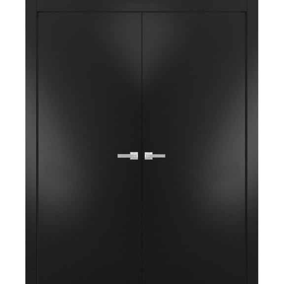 Modern Solid Interior Double Doors 60 x 80 inches with Handles