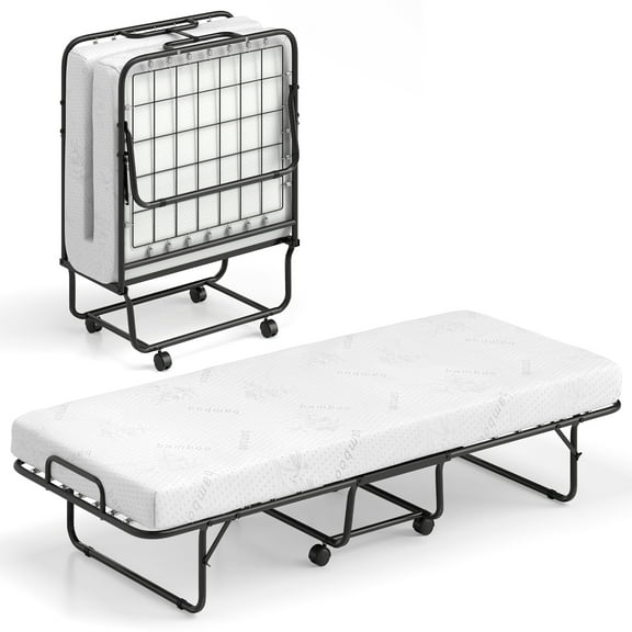 Topbuy Folding Bed with Mattress Portable Twin Bed with Sturdy Metal Frame