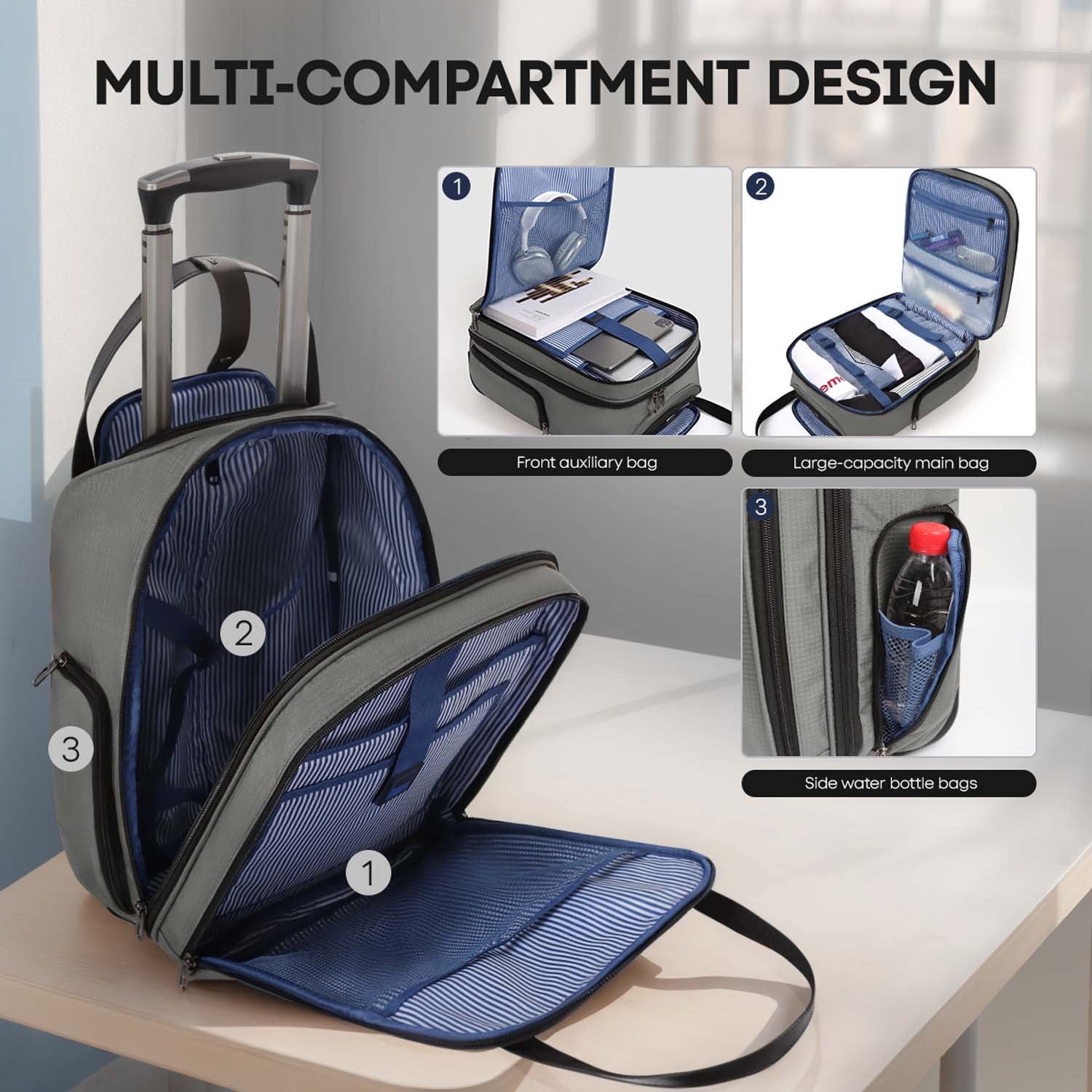 16" Underseat Carry on Luggage for Airplane, Softside Small Rolling Suitcase,Lightweight Personal Item Travel Bag, Grey - XJ5011
