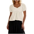 thumbnail image 2 of Favoffer Womens Blouse Top V Neck Puff Sleeve Ruched Loose Hem Solid Color Short Sleeve Lightweight Summer Casual Short Clothes, 2 of 6