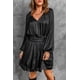 thumbnail image 3 of ABPHQTO Mini vestido negro plisado elástico de cintura alta con manga farol para mujer, 3 of 5