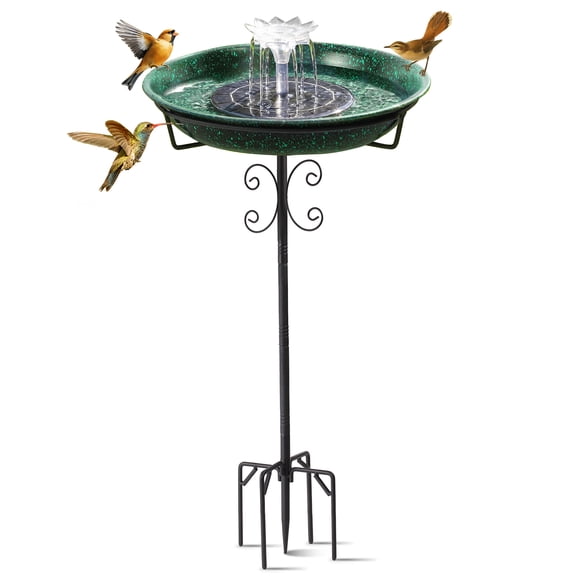 Solar Powered Bird Bath with Fountains for Hummingbirds,Stable Stylish Design with 5-Prong Base Stake Plastic Bird Bath for Outside Lawn Patio Yard Garden