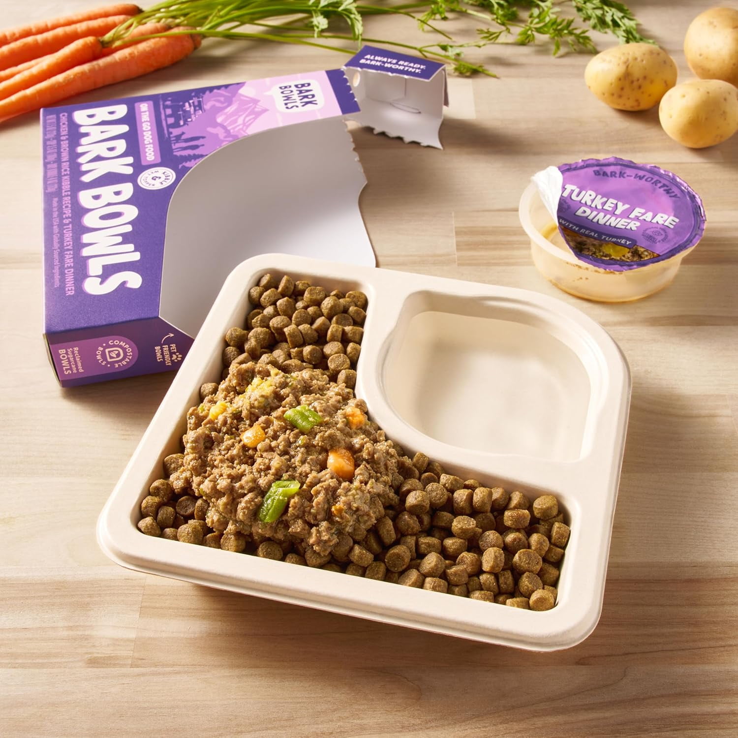 Bark Bowls On The Go Dog Food, Turkey Fare Dinner - 7.5 oz Trays (6 Count), Made in The USA with Real Turkey