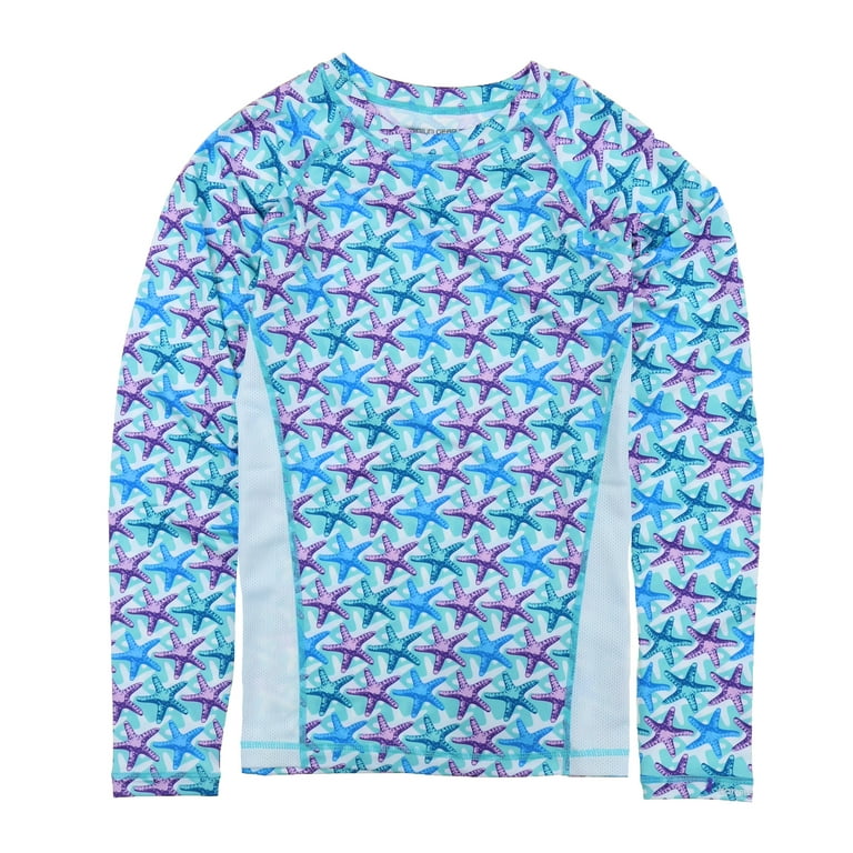 Women's Printed Rash Guard SPF-50 Loose Fit Slimming Swim Shirt (Starfish,  Small) 