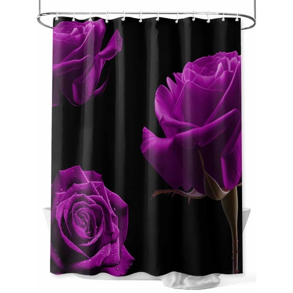Fsddascl Purple Rose Shower Curtain Set - Small 36" x 72" Washable Bathtub Curtain with 12 Hooks, Vintage Abstract Garden Flower Floral Black Waterproof Fabric Stall Shower Curtains for Bathroom