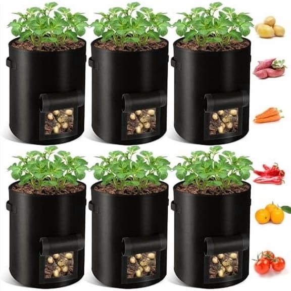 Potato Grow Bags, 10 Gallon 6 Pack Potato Bags for Growing Potatoes with Flap Harvest Window and Handle, Potato Planter Thickened Nonwoven Fabric Pots for Tomatoes Carrots Vegetables Fruits
