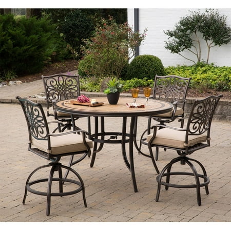 Hanover Monaco 5 Piece High Dining Bar Set With Tile Top Table
