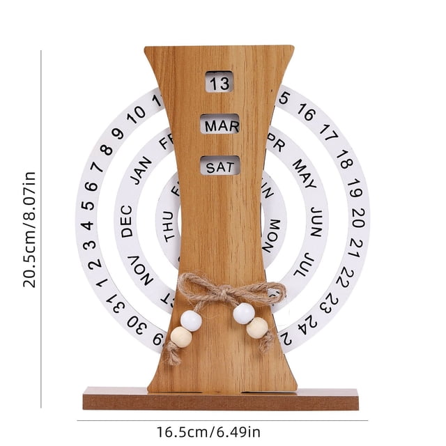 Wooden Perpetual Calendar Desk Ornament With Rotating Date Display For Home Office Desk Decoration