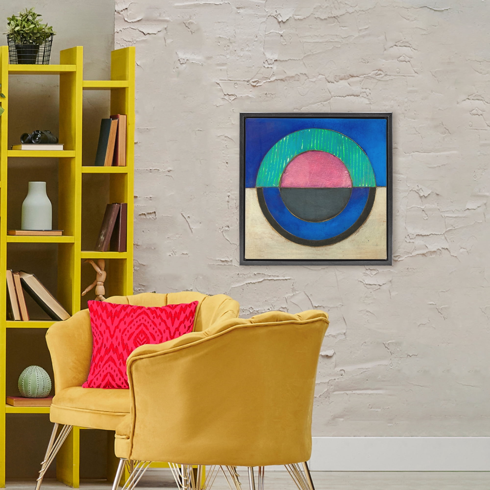 Stupell Industries Blue Toned Distressed Circle Black Framed Floater Canvas Wall Art, design by Matthew Finger