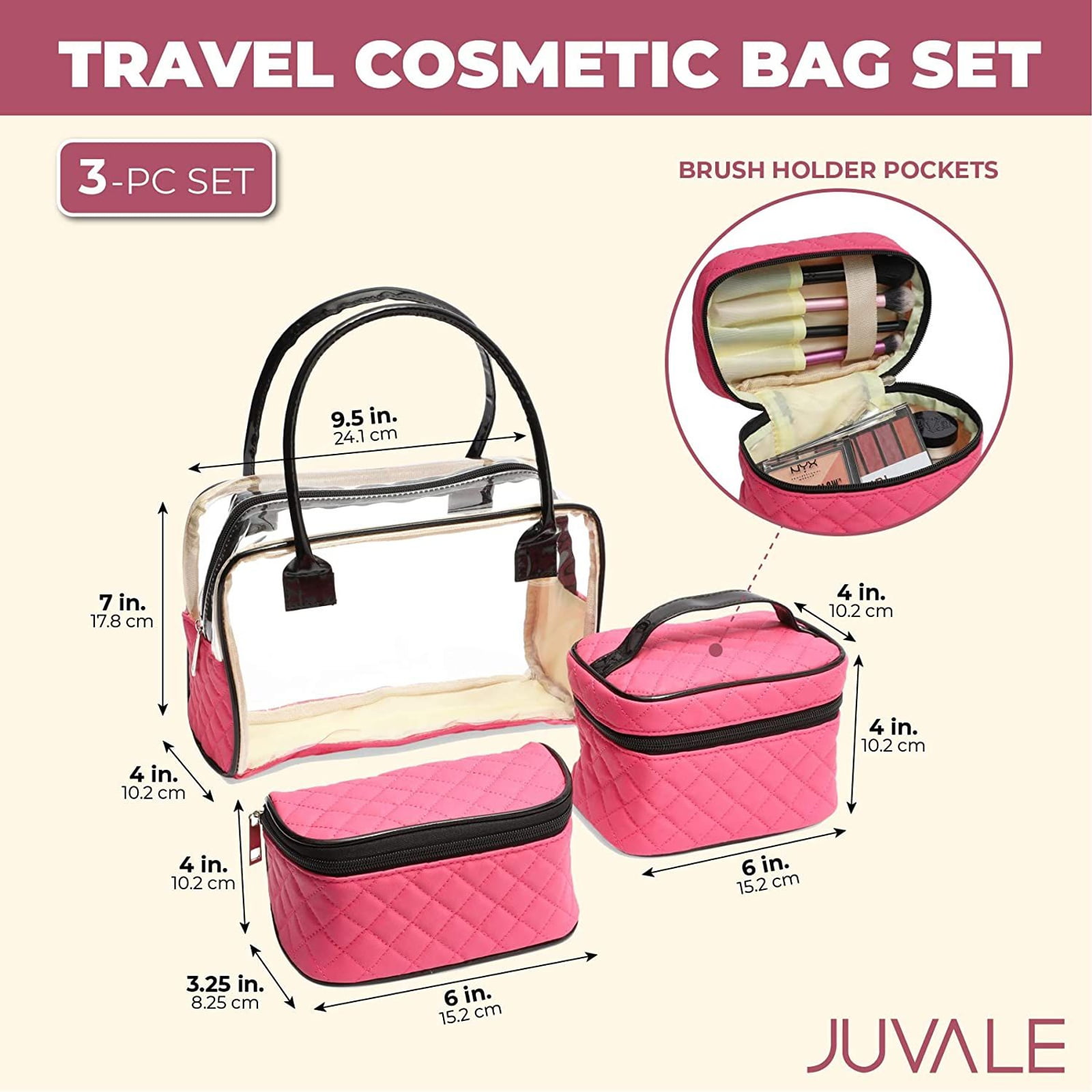 BÉIS 'The Cosmetic Pouch Set' in Pink - Cosmetic Travel Bag Set & Makeup Bag  Set