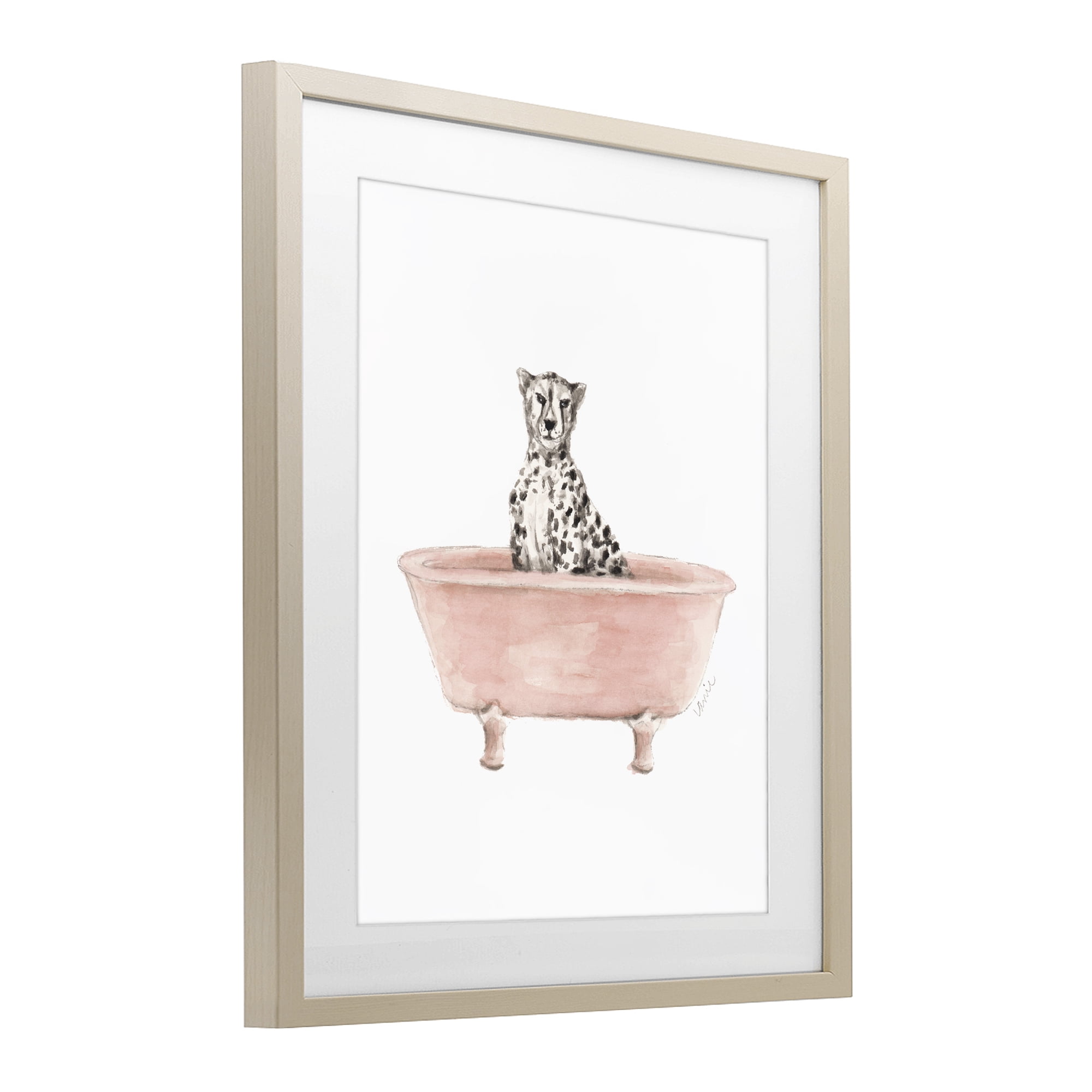 Stupell Industries Cheetah in Pink Tub Birch Framed Print Under Glass, design by Lanie Loreth