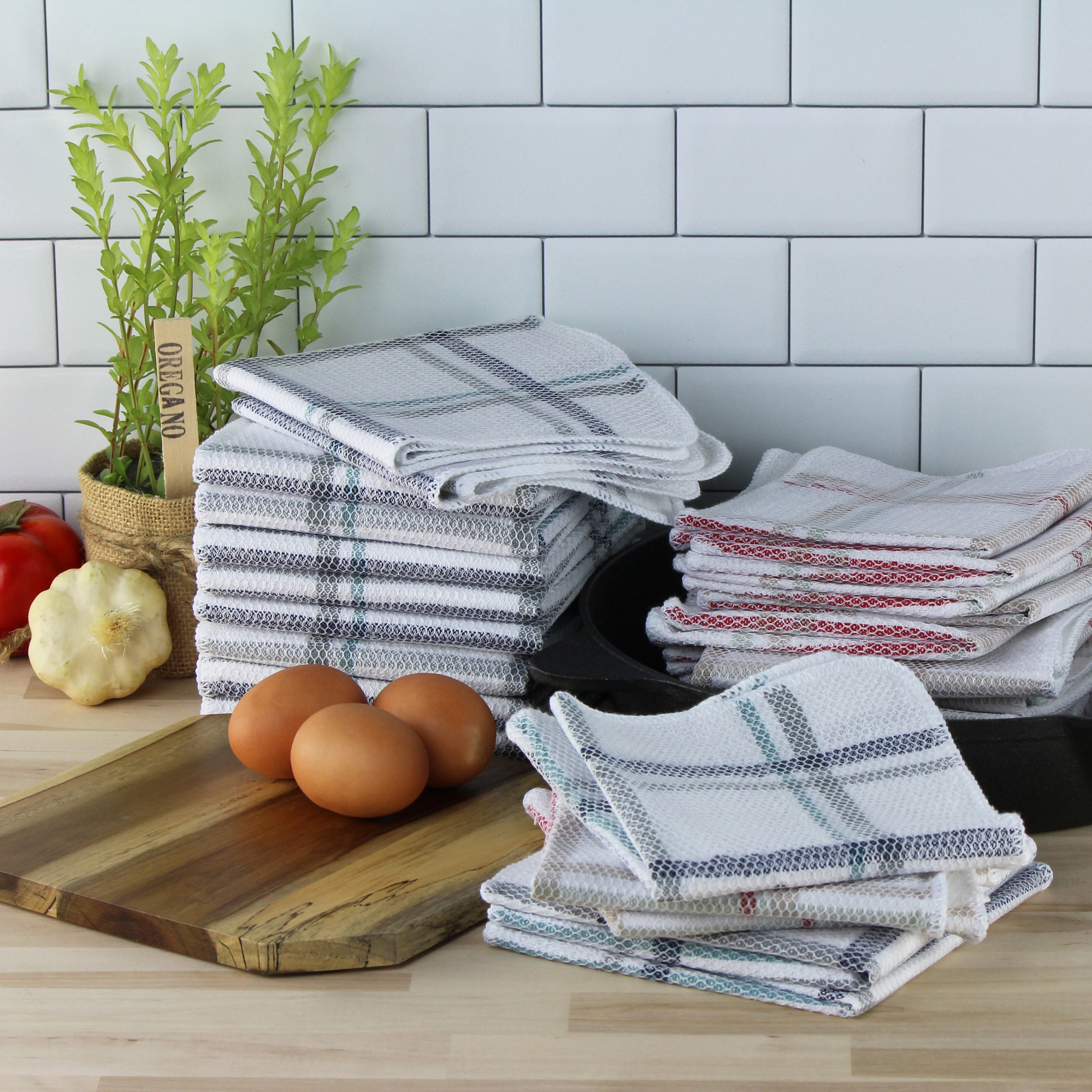 Mainstays, 28 Pack, Kitchen Scrubber Dish Cloth Set, Blue/Red