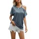 thumbnail image 1 of Camiseta Sexy para mujer, hombro frío, sólido, cuello redondo, manga corta, suelta, verano, Casual, Abanopi Gris/4X-grande, 1 of 7