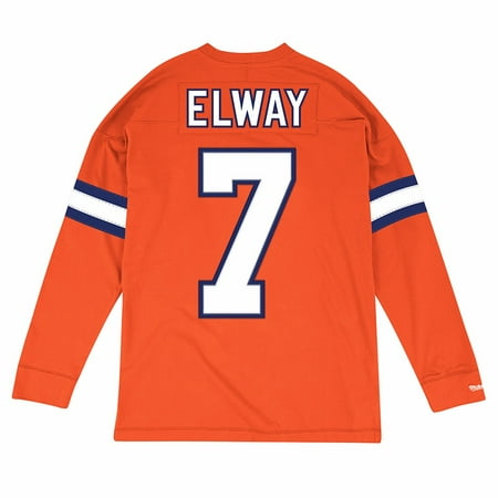 John Elway Denver Broncos NFL Mitchell & Ness Men's Orange HOF Legends Long Sleeve Jersey Knit Shirt