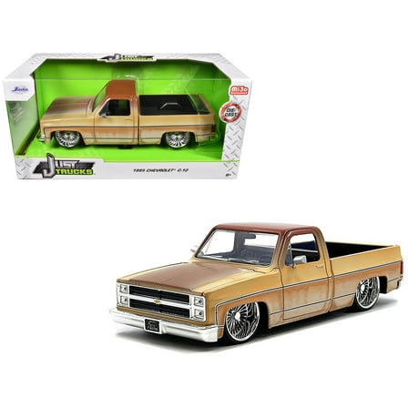 1985 Chevrolet C-10 Pickup Truck Yellow with Brown (Rusted) & Daytona Wire Wheels "Just Trucks" 1/24 Diecast Model Car by Jada