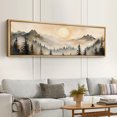 thumbnail image 2 of Large Framed Canvas Print Moody Forest Sunrise Painting, Tranquil Nature Scene Wall Art Decorative Ready to Hang Painting for Living room Bedroom - 60"x20" Natural Frame, 2 of 7