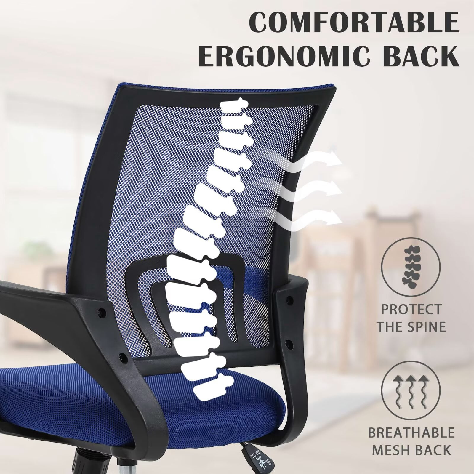 YRLLENSDAN Mesh Office Chair with Lumbar Support and Armrest, Comfortable Desk Chairs with Wheel, Home Swivel Chair with Adjustable Height and Tilt,Blue
