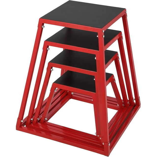 YUSAZENS Combinaison Carrée Pliometric Jump Box Structure Assemblée en Acier au Carbone Tabouret d'Entraînement de Mise en Forme pour la Maison Rouge 12 18 24 30 Pouces