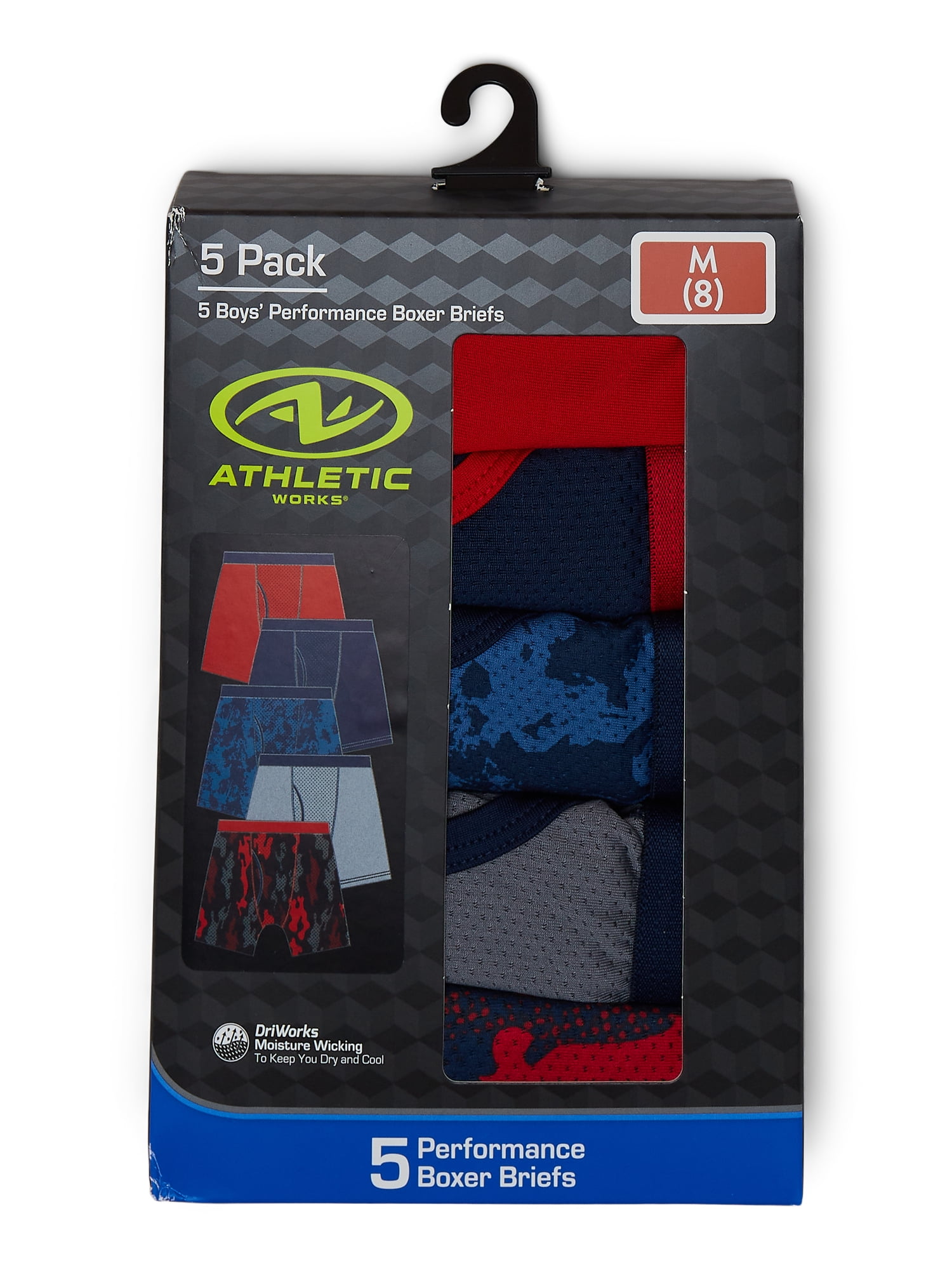 Athletic Works Boys Performance Boxer Brief Underwear, 5-Pack, Sizes S-XL