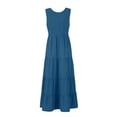 thumbnail image 5 of VBARHMQRT Flowy Dress Women's 2024 Casual Loose Plain Maxi Sundress Smocked Tank Dress Sleeveless Summer Beach Tiered Long Dresses Black Satin Dress Wedding Guest Dress, 5 of 6