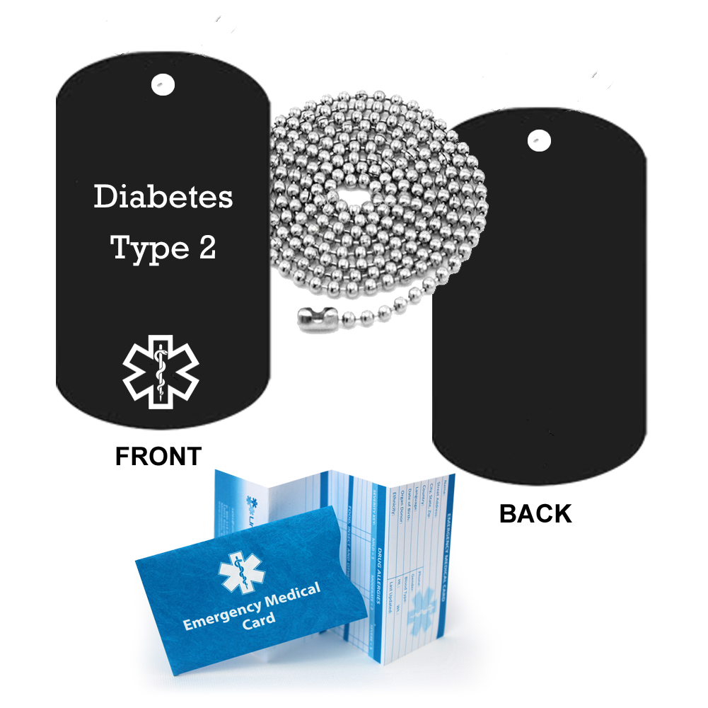 Diabetes Type 2 Medical Alert ID Dog Tag Pendant in Anodized Aluminum